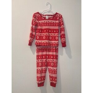 Modern Kids Red White Fair Isle Heart Snowflake Pajamas‎ Set Size 3T